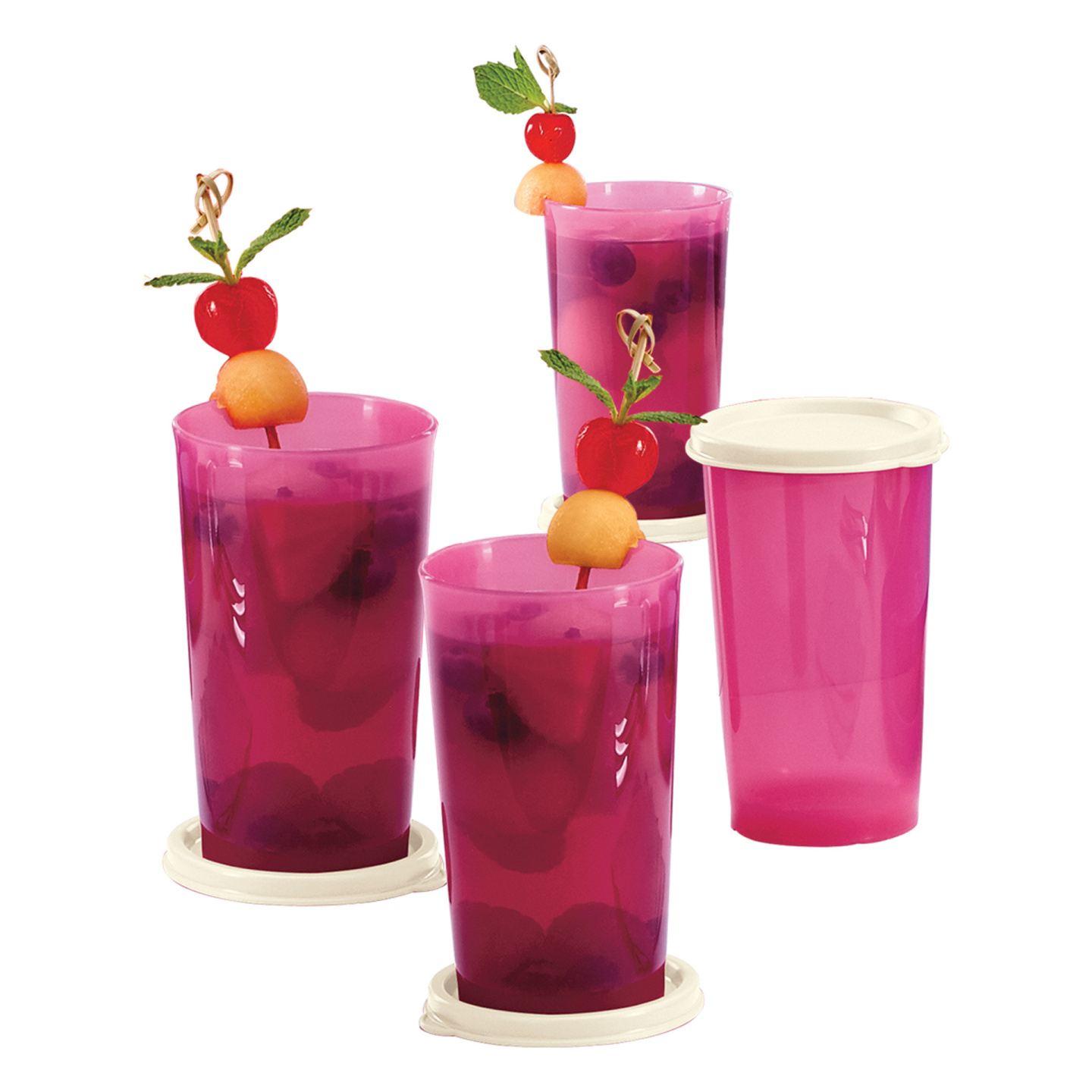 Vasos Decoret con Tapa Rosa Set 4 Tupperware